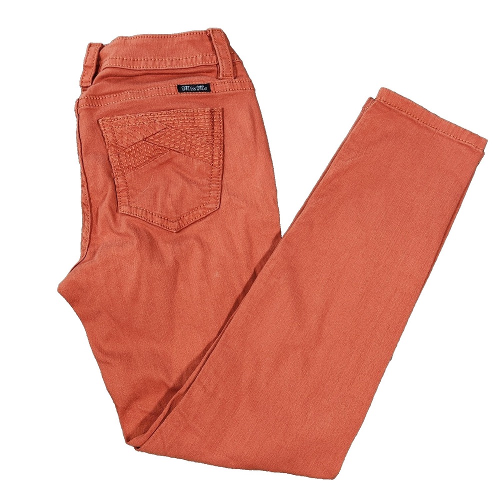 Miss Me Womens Mid Rise Skinny Jeans Burnt Orange Woven Back Pocket Size 29